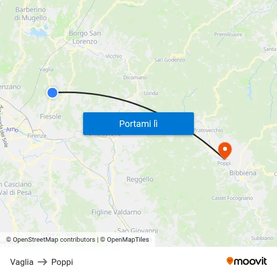 Vaglia to Poppi map