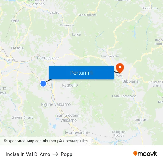 Incisa In Val D' Arno to Poppi map