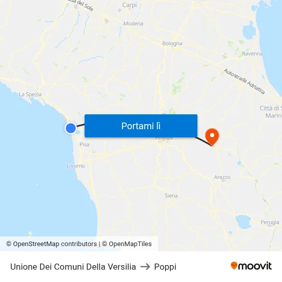 Unione Dei Comuni Della Versilia to Poppi map