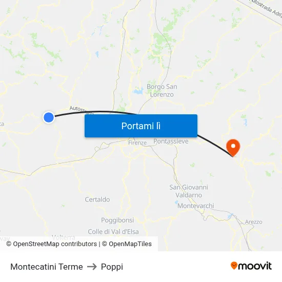 Montecatini Terme to Poppi map