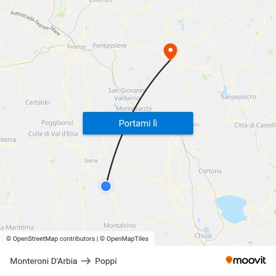 Monteroni D'Arbia to Poppi map