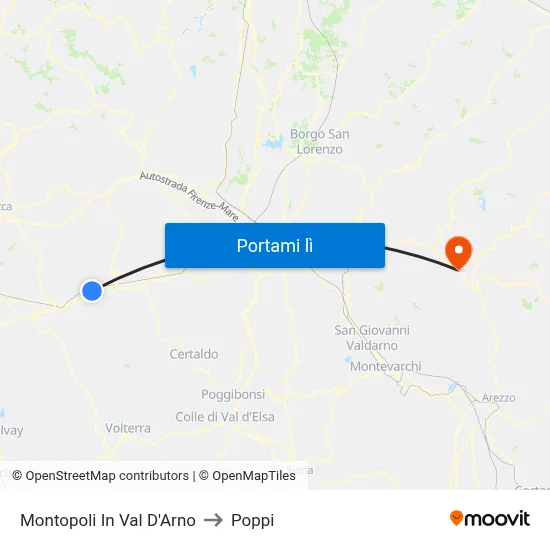 Montopoli In Val D'Arno to Poppi map