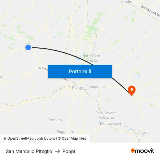 San Marcello Piteglio to Poppi map