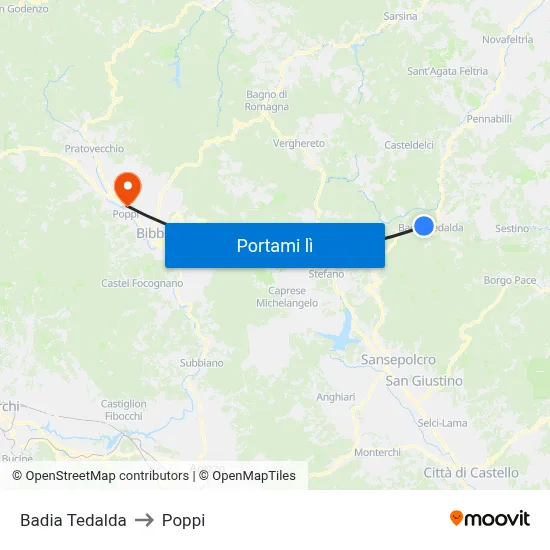 Badia Tedalda to Poppi map