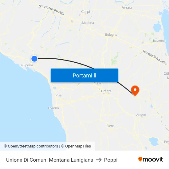Unione Di Comuni Montana Lunigiana to Poppi map
