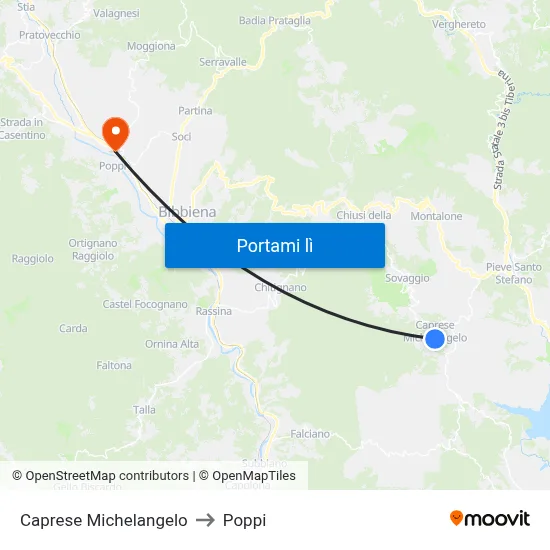 Caprese Michelangelo to Poppi map