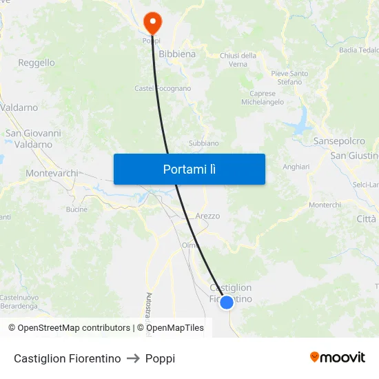 Castiglion Fiorentino to Poppi map