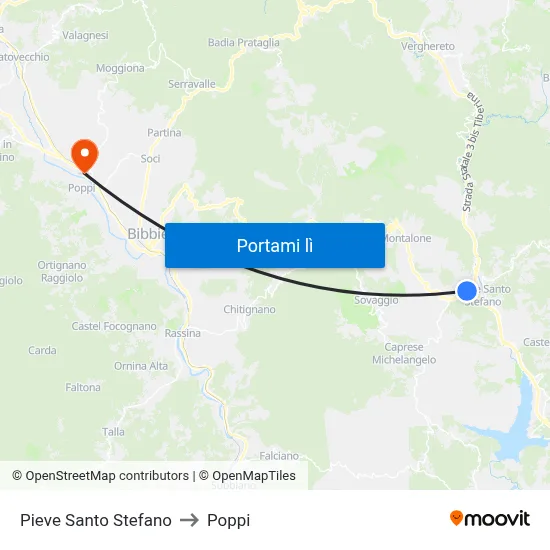 Pieve Santo Stefano to Poppi map
