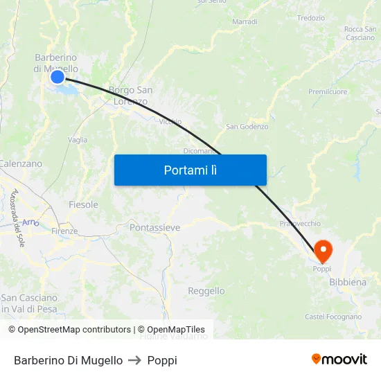 Barberino Di Mugello to Poppi map
