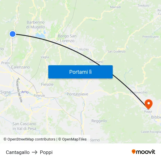 Cantagallo to Poppi map