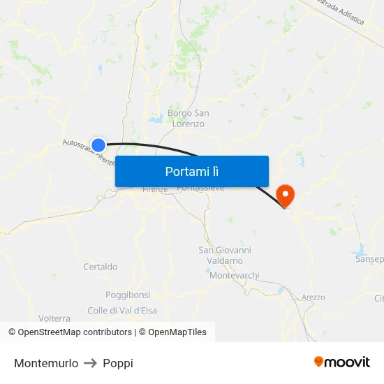 Montemurlo to Poppi map
