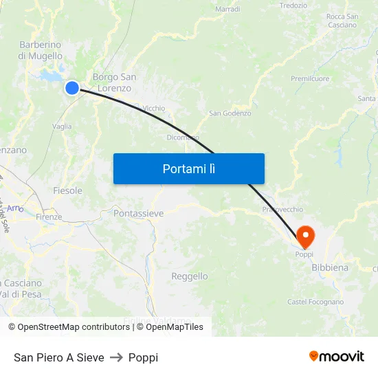 San Piero A Sieve to Poppi map