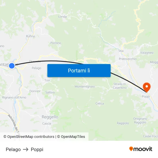 Pelago to Poppi map