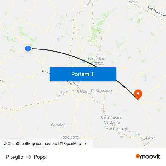 Piteglio to Poppi map