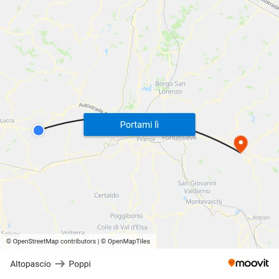Altopascio to Poppi map