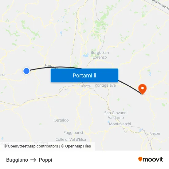 Buggiano to Poppi map