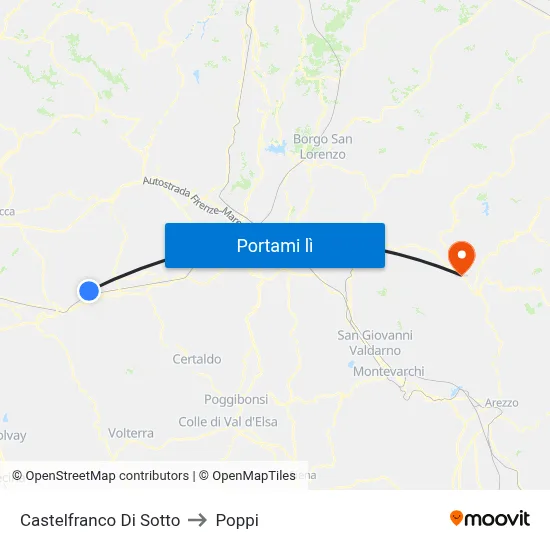 Castelfranco Di Sotto to Poppi map