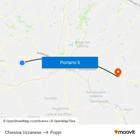 Chiesina Uzzanese to Poppi map