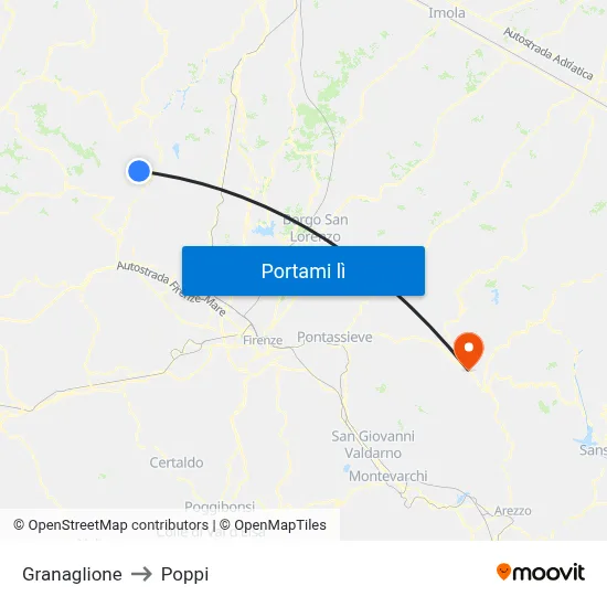 Granaglione to Poppi map