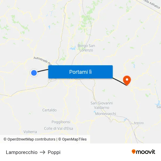 Lamporecchio to Poppi map
