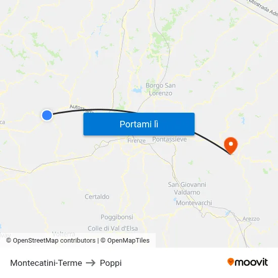 Montecatini-Terme to Poppi map