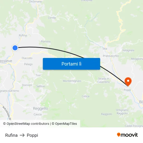 Rufina to Poppi map