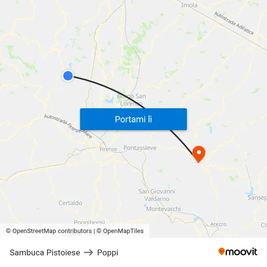 Sambuca Pistoiese to Poppi map