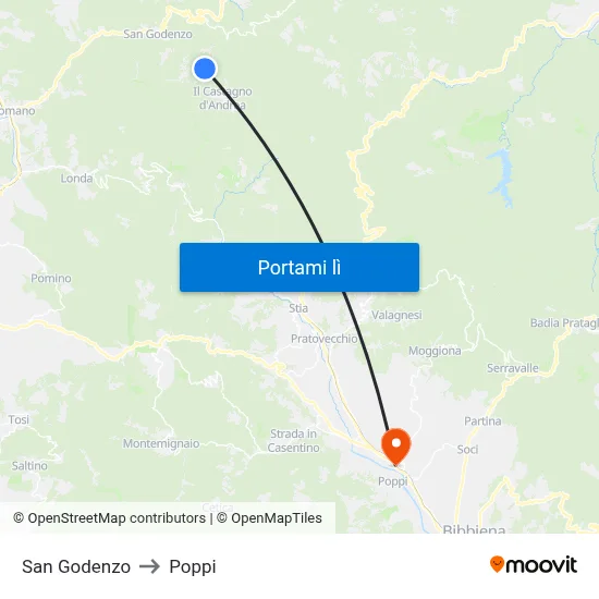 San Godenzo to Poppi map
