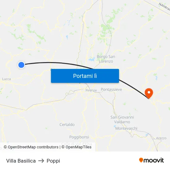 Villa Basilica to Poppi map