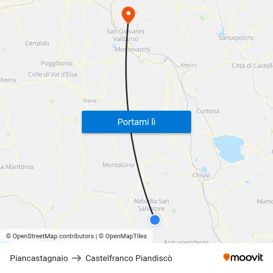 Piancastagnaio to Castelfranco Piandiscò map