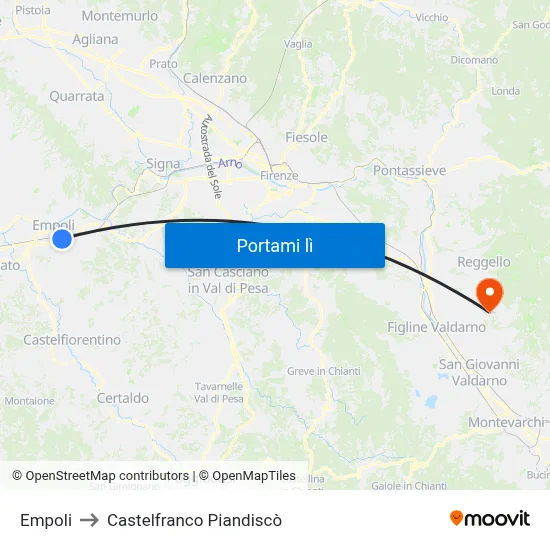 Empoli to Castelfranco Piandiscò map