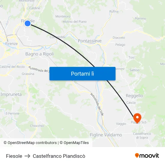 Fiesole to Castelfranco Piandiscò map