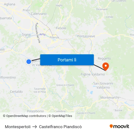 Montespertoli to Castelfranco Piandiscò map