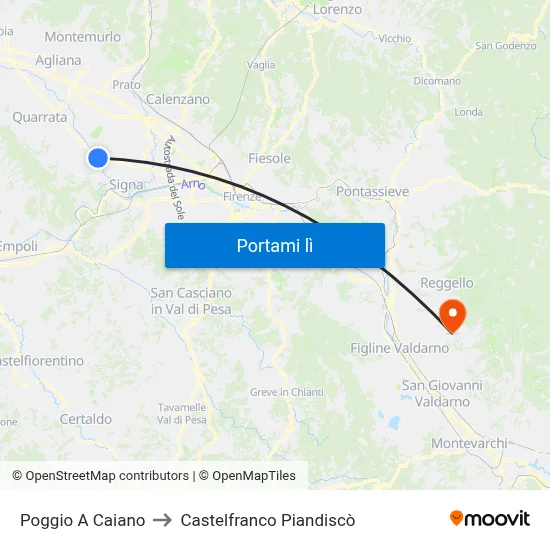 Poggio A Caiano to Castelfranco Piandiscò map
