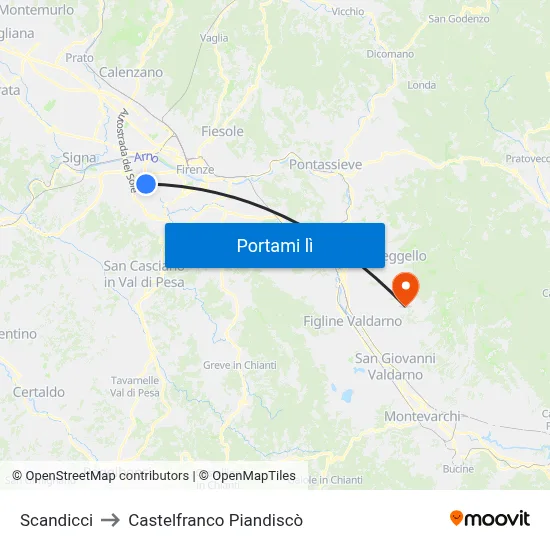 Scandicci to Castelfranco Piandiscò map