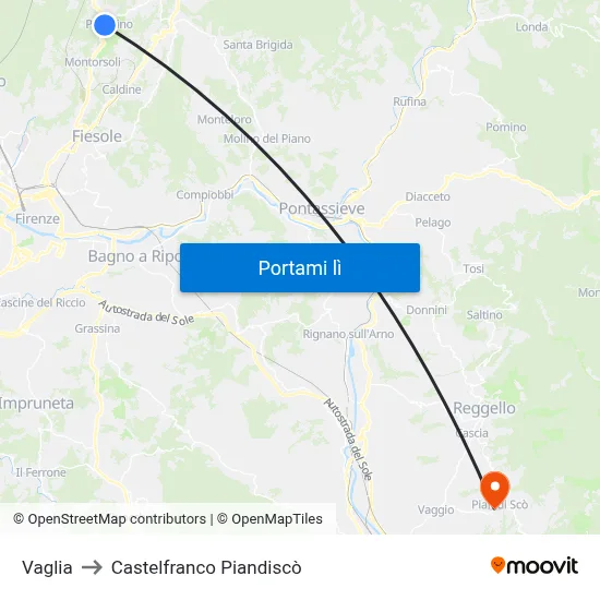 Vaglia to Castelfranco Piandiscò map