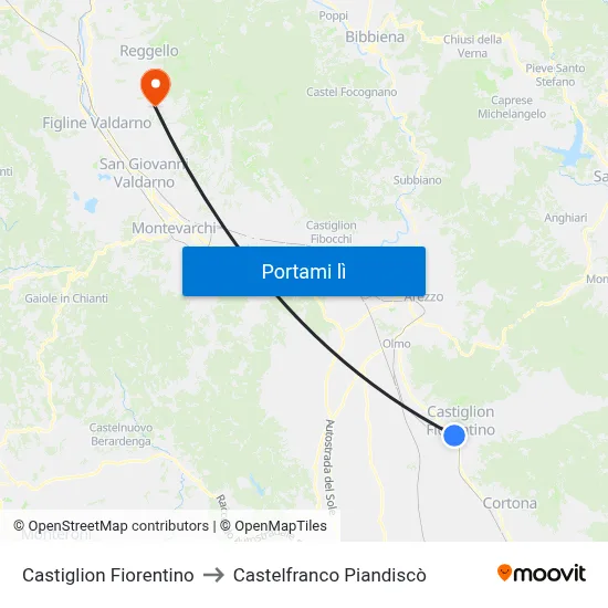 Castiglion Fiorentino to Castelfranco Piandiscò map