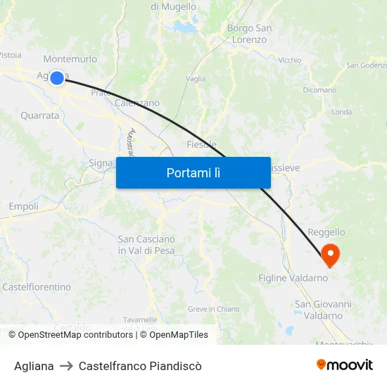 Agliana to Castelfranco Piandiscò map