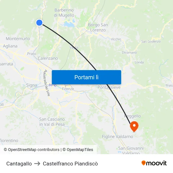 Cantagallo to Castelfranco Piandiscò map