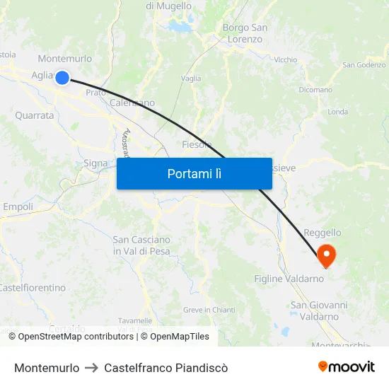 Montemurlo to Castelfranco Piandiscò map