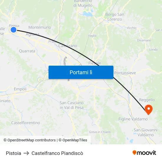 Pistoia to Castelfranco Piandiscò map