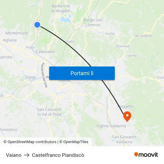 Vaiano to Castelfranco Piandiscò map