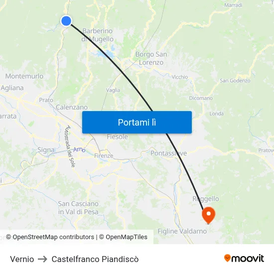 Vernio to Castelfranco Piandiscò map