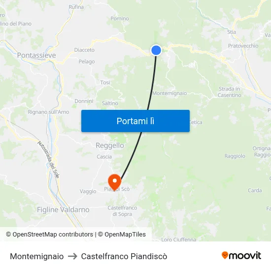 Montemignaio to Castelfranco Piandiscò map