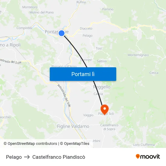 Pelago to Castelfranco Piandiscò map