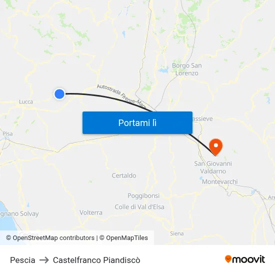 Pescia to Castelfranco Piandiscò map