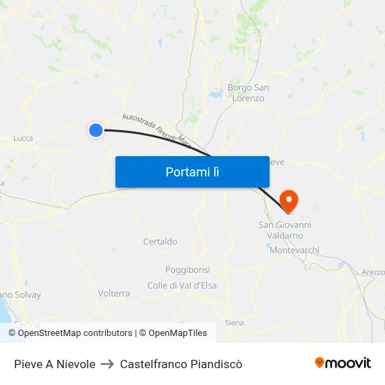 Pieve A Nievole to Castelfranco Piandiscò map