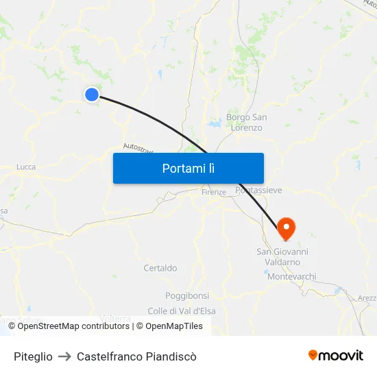 Piteglio to Castelfranco Piandiscò map