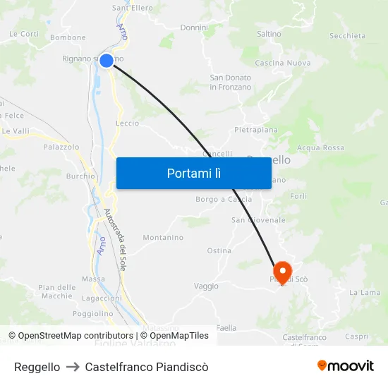 Reggello to Castelfranco Piandiscò map