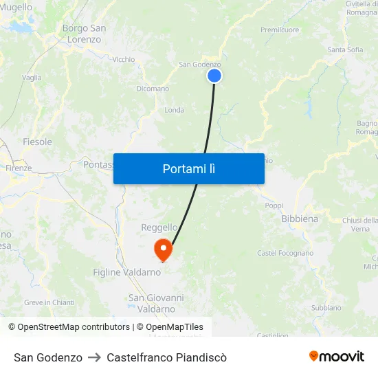 San Godenzo to Castelfranco Piandiscò map